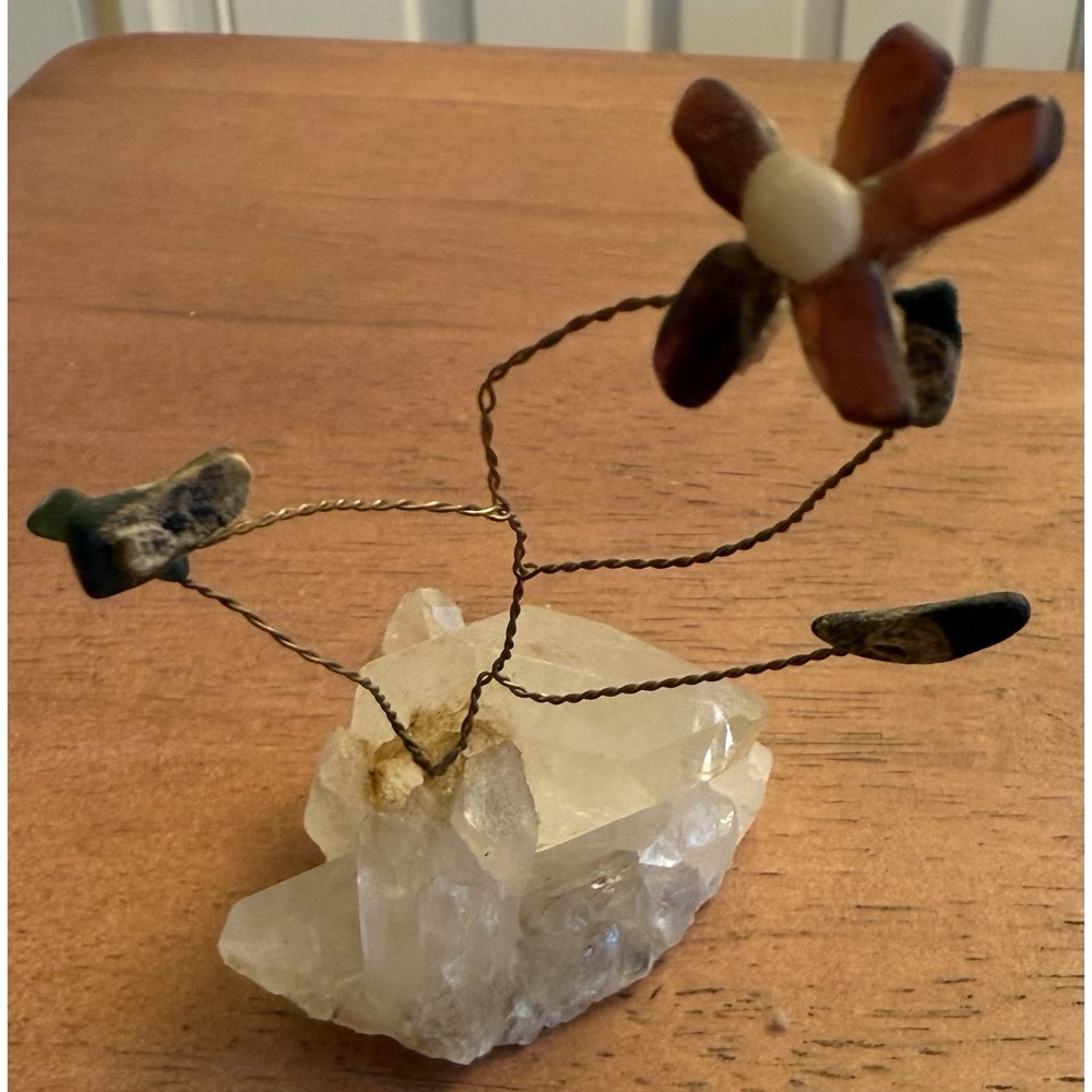 1960s Vintage Rock Flowers On A Stone Mineral Rock Mid Century Figurine